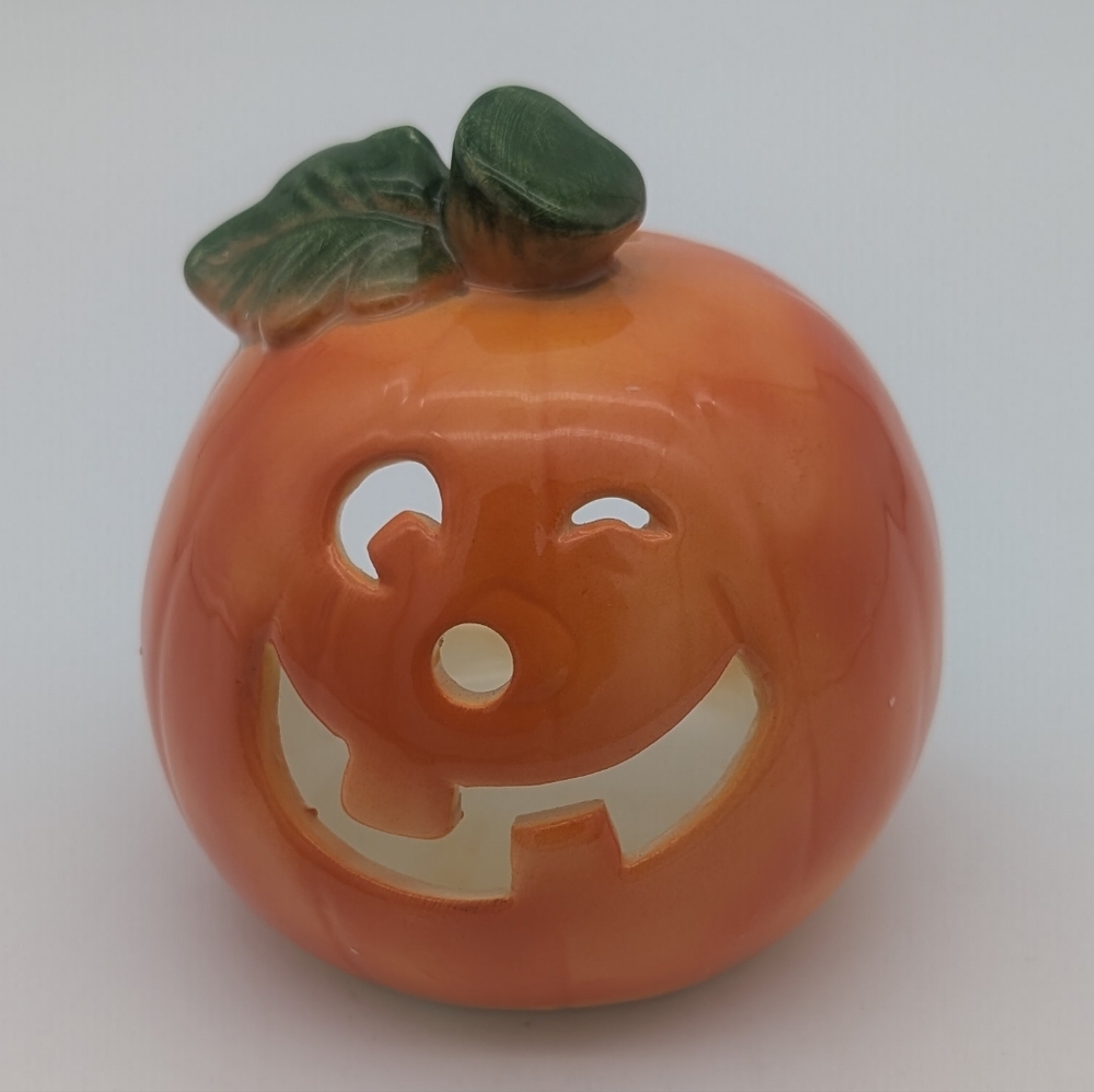 Vintage Lego Ceramic Jack-o'-lantern Tea Light Holder